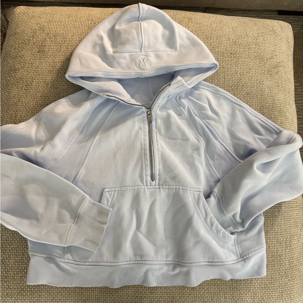 Light Blue Lululemon half zip scuba hoodie
